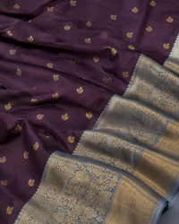 Deep Plum Banarasi Katan Silk Saree with Blue Border