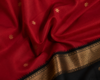 Crimson Red Cotton Saree with Black Gold Zari Border