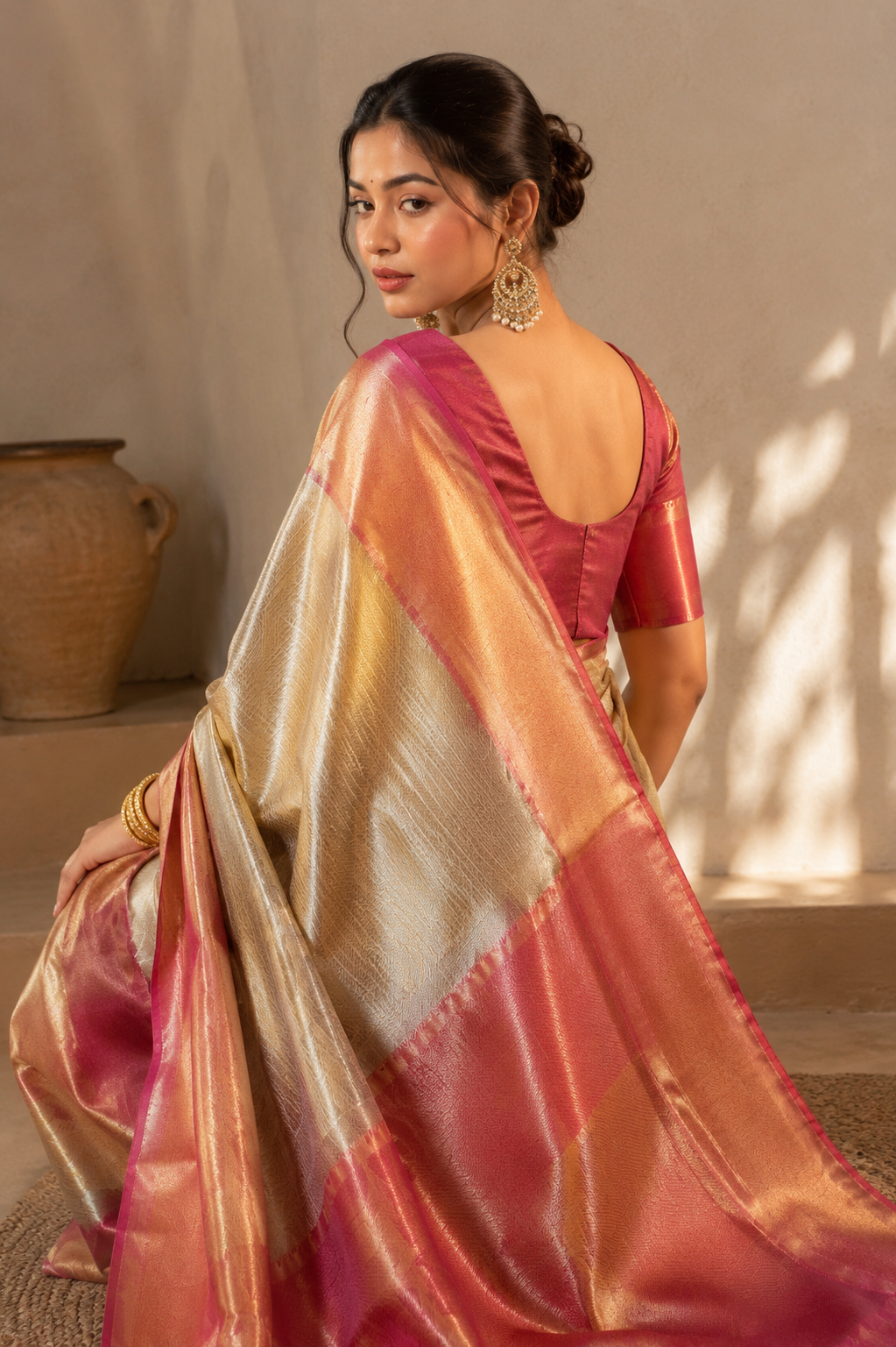 Pink Gold Tissue Jotika Modal Saree