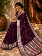 Deep Wine Katan Silk Saree with Golden Pallu