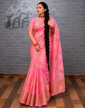 Pink Banarasi Georgette Saree with Meenakari Butis