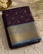 Deep Plum Banarasi Katan Silk Saree with Blue Border