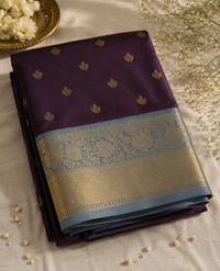 Deep Plum Banarasi Katan Silk Saree with Blue Border