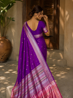 Royal Purple Cotton Saree with Lavender Pink Zari Border