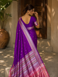Royal Purple Cotton Saree with Lavender Pink Zari Border