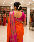 Orange Katan Silk Saree with Magenta Zari Border