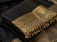 Black Tissue Silk Saree with Gold Lace Fringe Border