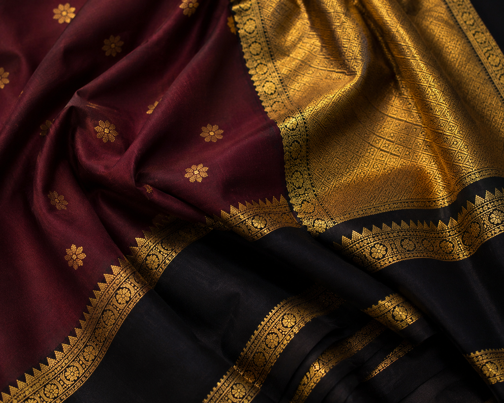 Deep Maroon Banarasi Katan Softy Saree with Gold Border