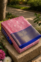 Pink Kanjivaram Warm Silk Saree with Royal Blue Zari Border