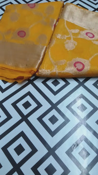 Mango Yellow Banarasi Georgette Saree with Meenakari Butis