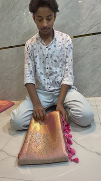 Peach Kanjivaram Silk Saree with Copper Zari Border