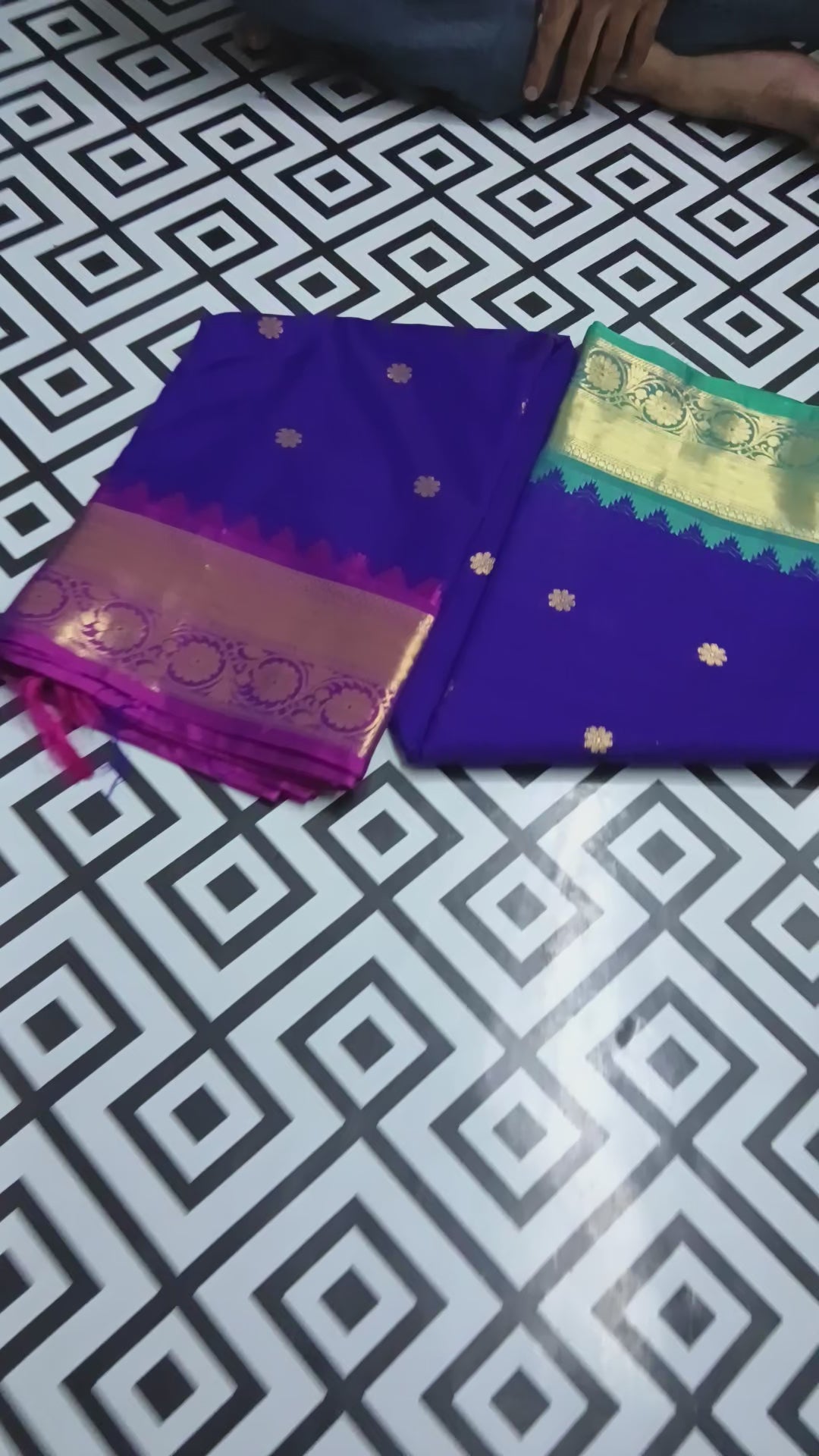 Royal Blue Katan Silk Saree with Gold Temple Border
