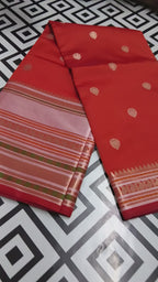 Orange Red Cotton Saree with Pink Gold Zari Border